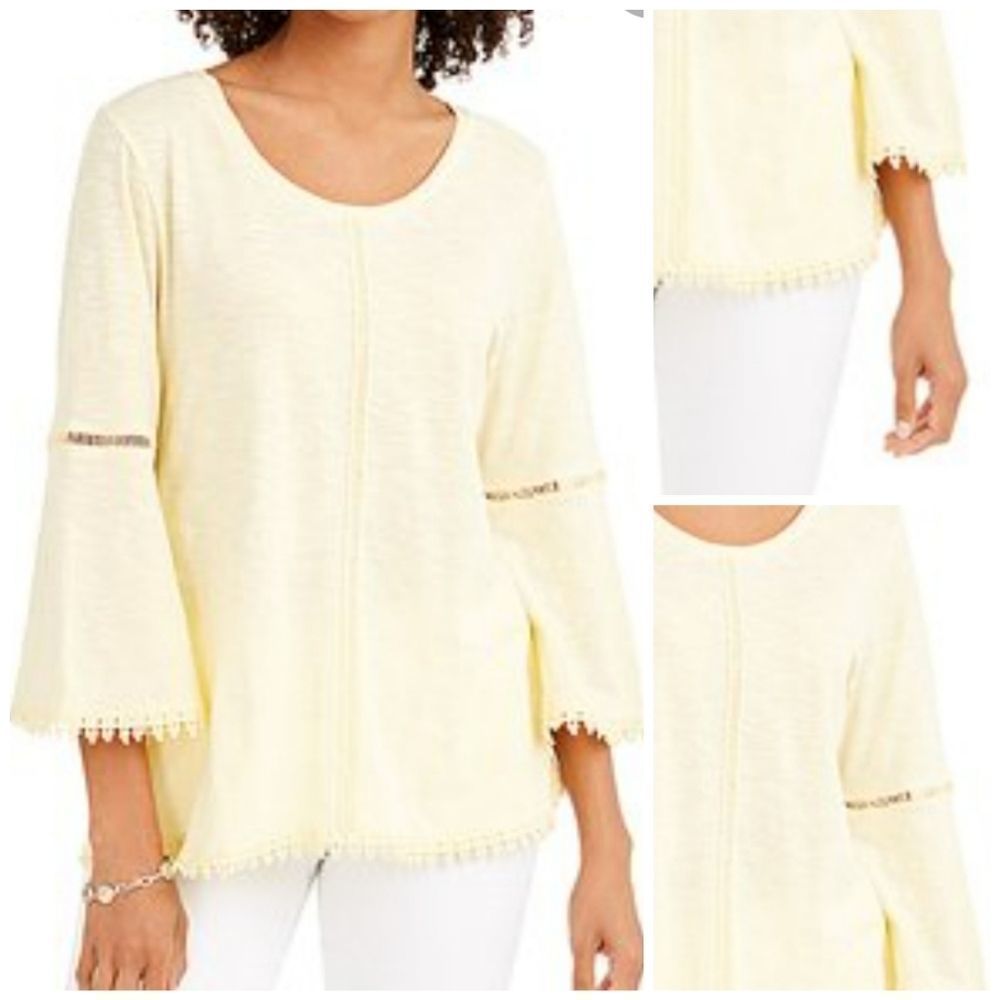 Style Co Crochet-Trim Bell-Sleeve Top size PL